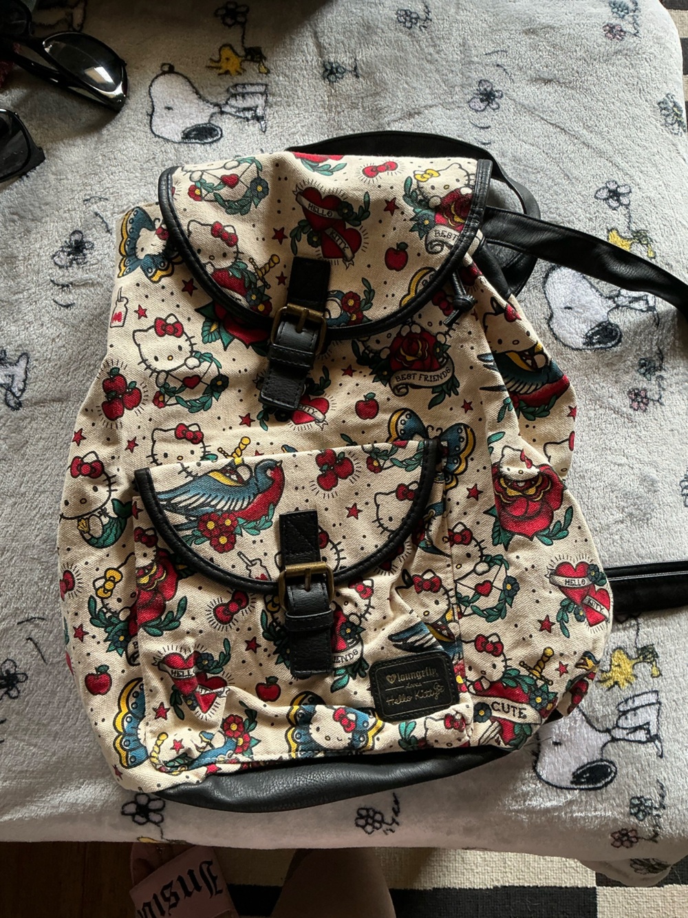 Loungefly Hello Kitty Tattoo Print Backpack - Cream, Red, Black